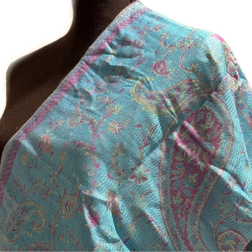 Elegant Shawl in Sky Blue with Purple- Versatile Wrap, Scarf, Veil Soft & Cozy